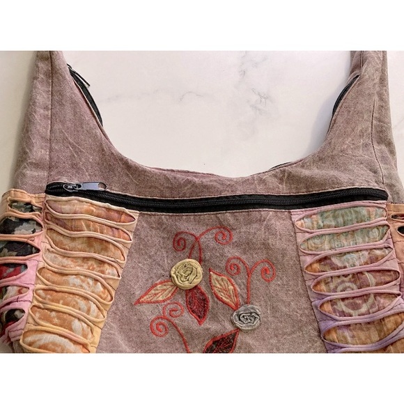 Y2K Patchwork Hippie Boho Artsy Pocket Zip Crossbody PURSE Nepal Handmade - Picture 3 of 10